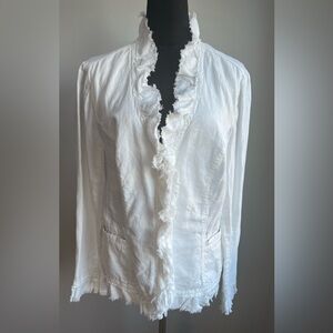 INC International Concepts 100% Linen White Ruffled Lightweight Jacket